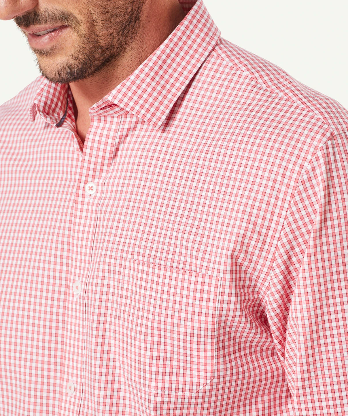 Tailored Easy Care Check Long Sleeve Shirt - RED 4 Tailored Easy Care Check Long Sleeve Shirt - RED - Image 4