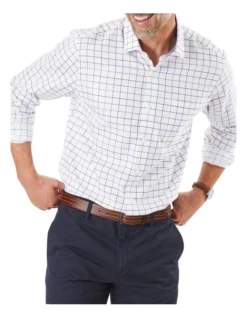 Easy Care Check Long Sleeve Twill Shirt White