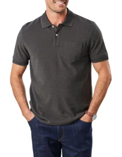 Oxford Pocket Polo In Charcoal