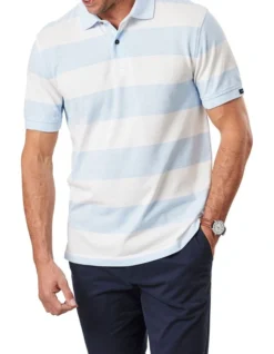 Bold Stripe Polo In Blue Melange