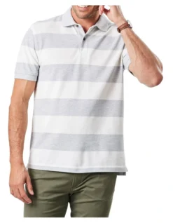 Bold Stripe Polo In Grey Melange