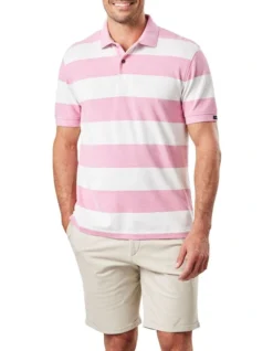 Bold Stripe Polo In Pink