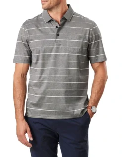 Mercerised Stripe Polo In Grey