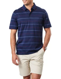 Mercerised Stripe Polo In Blue