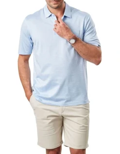 Smart Jacquard Grid Polo In Sky Blue