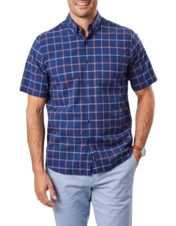 Casual Madras Check Short Sleeve Shirt In Navy