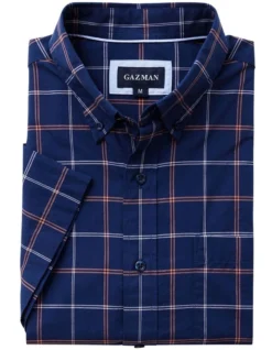 Casual Madras Check Short Sleeve Shirt In Navy -Urban Edge Clothing Sales 930702070 4 720x928