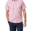Casual Leaf Print Short Sleeve Shirt In Washed Red