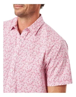 Casual Leaf Print Short Sleeve Shirt In Washed Red -Urban Edge Clothing Sales 930702250 3 720x928