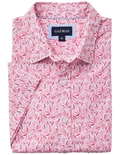 Casual Leaf Print Short Sleeve Shirt In Washed Red -Urban Edge Clothing Sales 930702250 4 720x928