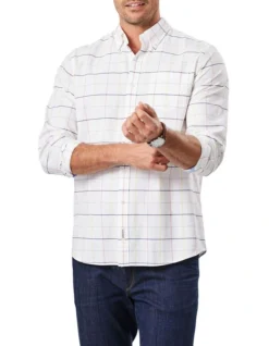 Casual Oxford Check Long Sleeve Shirt In White