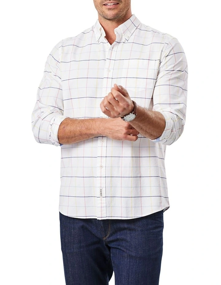 Casual Oxford Check Long Sleeve Shirt In White 1 Casual Oxford Check Long Sleeve Shirt In White