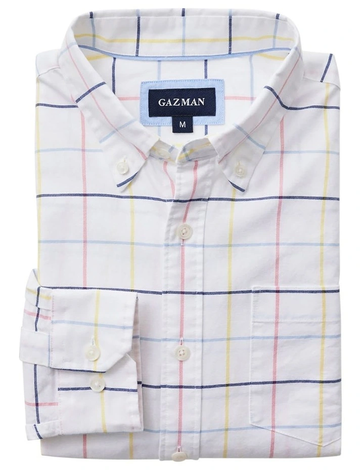 Casual Oxford Check Long Sleeve Shirt In White 4 Casual Oxford Check Long Sleeve Shirt In White - Image 4