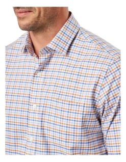 Easy Care Twill Multi Check Long Sleeve Shirt In Blue -Urban Edge Clothing Sales 930702610 3 720x928