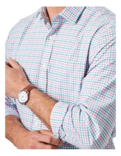 Easy Care Twill Multi Check Long Sleeve Shirt In Pink -Urban Edge Clothing Sales 930702790 3 720x928