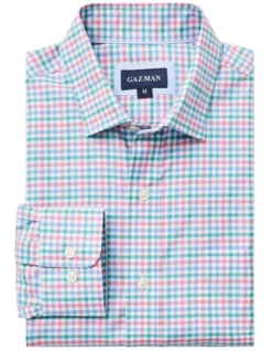 Easy Care Twill Multi Check Long Sleeve Shirt In Pink -Urban Edge Clothing Sales 930702790 4 720x928