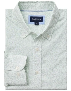 Casual Leaf Print Long Sleeve Shirt In Sage -Urban Edge Clothing Sales 930703150 4 720x928