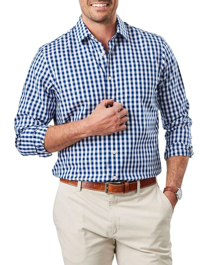 Non-Iron Oxford Check Long Sleeve Shirt In Navy 1 Non-Iron Oxford Check Long Sleeve Shirt In Navy