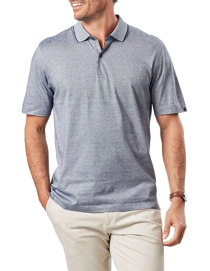 Smart Jacquard Pique Polo In Navy 1 Smart Jacquard Pique Polo In Navy