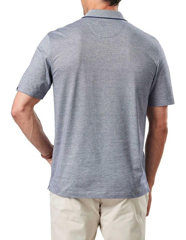 Smart Jacquard Pique Polo In Navy 2 Smart Jacquard Pique Polo In Navy - Image 2
