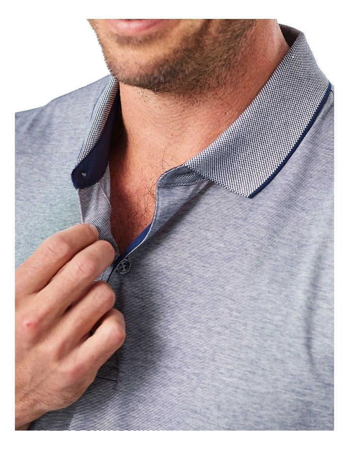 Smart Jacquard Pique Polo In Navy 3 Smart Jacquard Pique Polo In Navy - Image 3