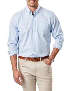 Easy Care Textured Check Long Sleeve Shirt In Blue