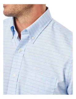 Easy Care Textured Check Long Sleeve Shirt In Blue -Urban Edge Clothing Sales 930704230 3 720x928