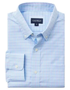 Easy Care Textured Check Long Sleeve Shirt In Blue -Urban Edge Clothing Sales 930704230 4 720x928