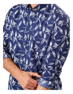 Casual Leaf Print Long Sleeve Shirt In Dark Navy -Urban Edge Clothing Sales 930759490 3 720x928