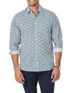 Casual Leaf Print Long Sleeve Shirt In Navy