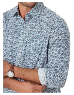 Casual Leaf Print Long Sleeve Shirt In Navy -Urban Edge Clothing Sales 930759580 3 720x928