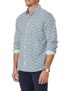 Casual Leaf Print Long Sleeve Shirt In Navy -Urban Edge Clothing Sales 930759580 4 720x928