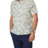 Linen Blend Leaf Print Short Sleeve Shirt In Sage