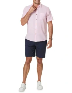 Linen Blend Short Sleeve Shirt In Light Pink -Urban Edge Clothing Sales 930761380 3 720x928