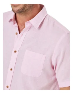 Linen Blend Short Sleeve Shirt In Light Pink -Urban Edge Clothing Sales 930761380 4 720x928