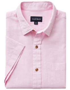 Linen Blend Short Sleeve Shirt In Light Pink -Urban Edge Clothing Sales 930761380 5 720x928