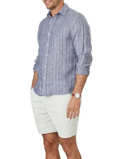 Tailored French Linen Stripe Long Sleeve Shirt In French Navy -Urban Edge Clothing Sales 930761830 4 720x928
