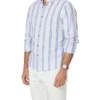 Tailored Linen Blend Stripe Long Sleeve Shirt In Pale Blue