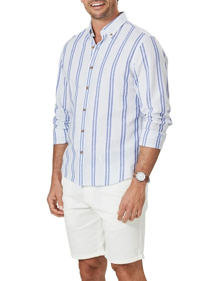 Tailored Linen Blend Stripe Long Sleeve Shirt In Pale Blue 1 Tailored Linen Blend Stripe Long Sleeve Shirt In Pale Blue