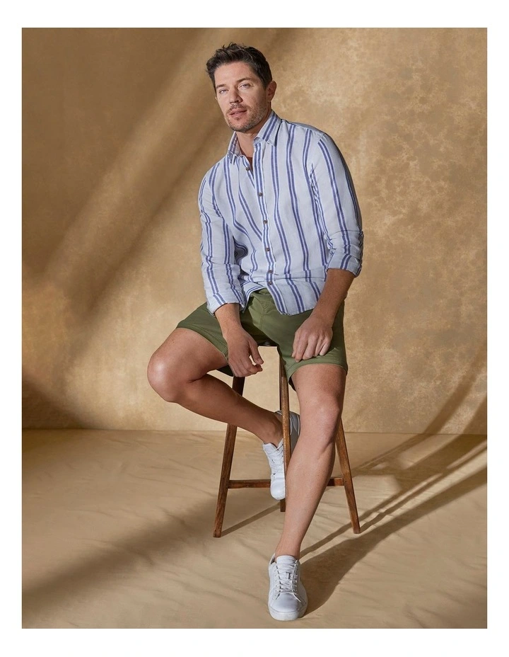 Tailored Linen Blend Stripe Long Sleeve Shirt In Pale Blue 2 Tailored Linen Blend Stripe Long Sleeve Shirt In Pale Blue - Image 2