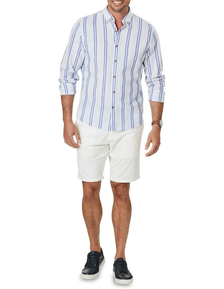 Tailored Linen Blend Stripe Long Sleeve Shirt In Pale Blue 4 Tailored Linen Blend Stripe Long Sleeve Shirt In Pale Blue - Image 4