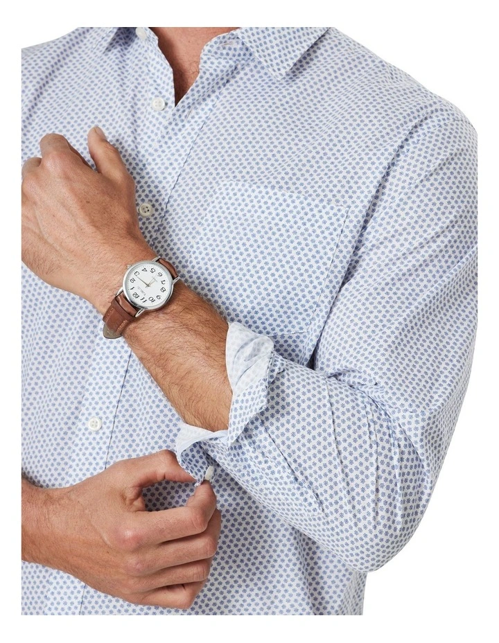 Casual Mini Floral Print Long Sleeve Shirt In Blue 3 Casual Mini Floral Print Long Sleeve Shirt In Blue - Image 3