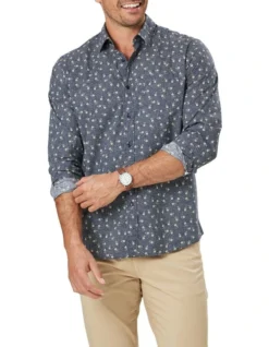 Casual Floral Print Long Sleeve Shirt In Navy