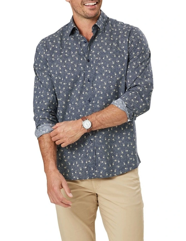Casual Floral Print Long Sleeve Shirt In Navy 1 Casual Floral Print Long Sleeve Shirt In Navy