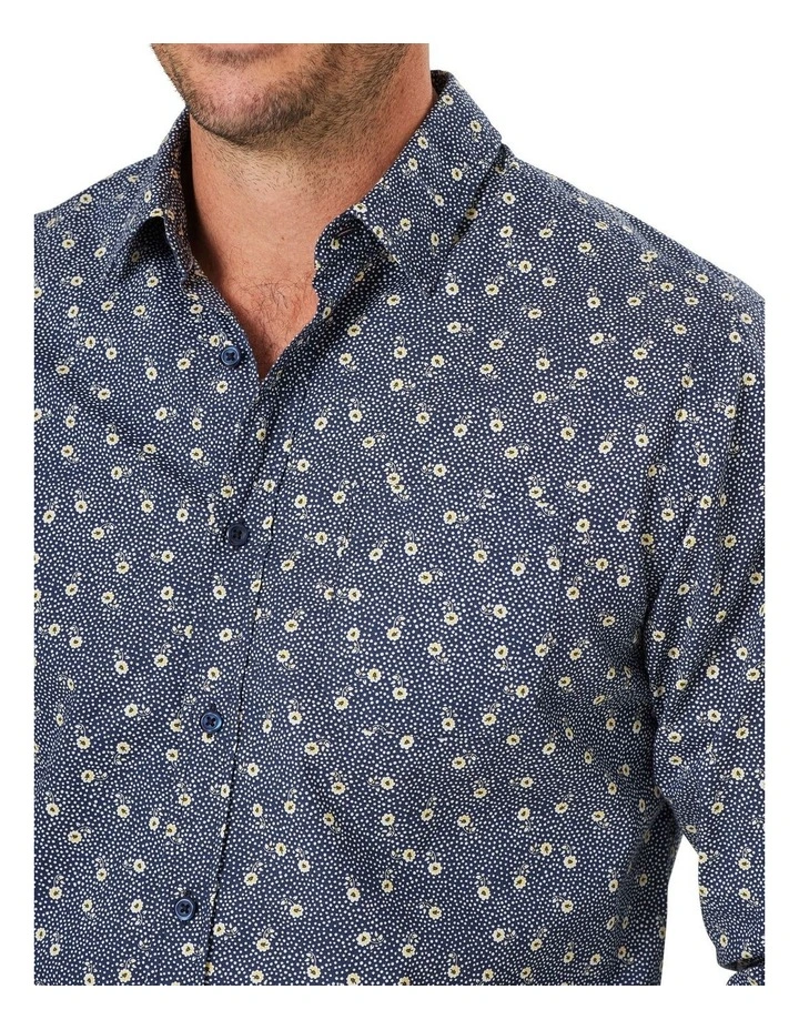 Casual Floral Print Long Sleeve Shirt In Navy 3 Casual Floral Print Long Sleeve Shirt In Navy - Image 3