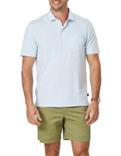 Comfort Stripe Polo In Sky Blue