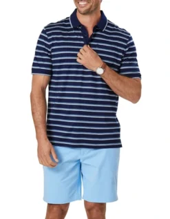 Smart Tri-Stripe Polo In Steel