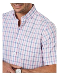 Easy Care Slub Check Short Sleeve Shirt In Pink/Blue -Urban Edge Clothing Sales 930763990 3 720x928
