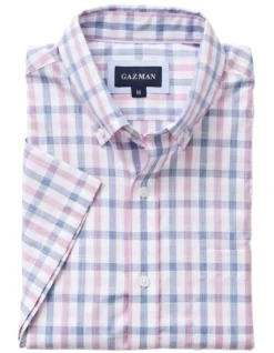 Easy Care Slub Check Short Sleeve Shirt In Pink/Blue -Urban Edge Clothing Sales 930763990 4 720x928