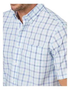 Easy Care Slub Check Short Sleeve Shirt In Blue/White -Urban Edge Clothing Sales 930764080 3 720x928